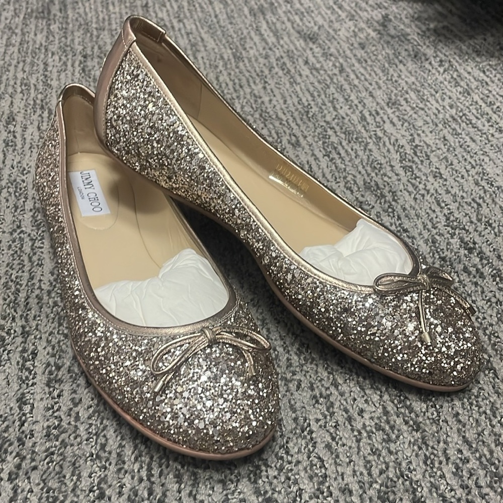 BRAND NEW Jimmy Choo Walsh Osao Ballet Pink Glitter